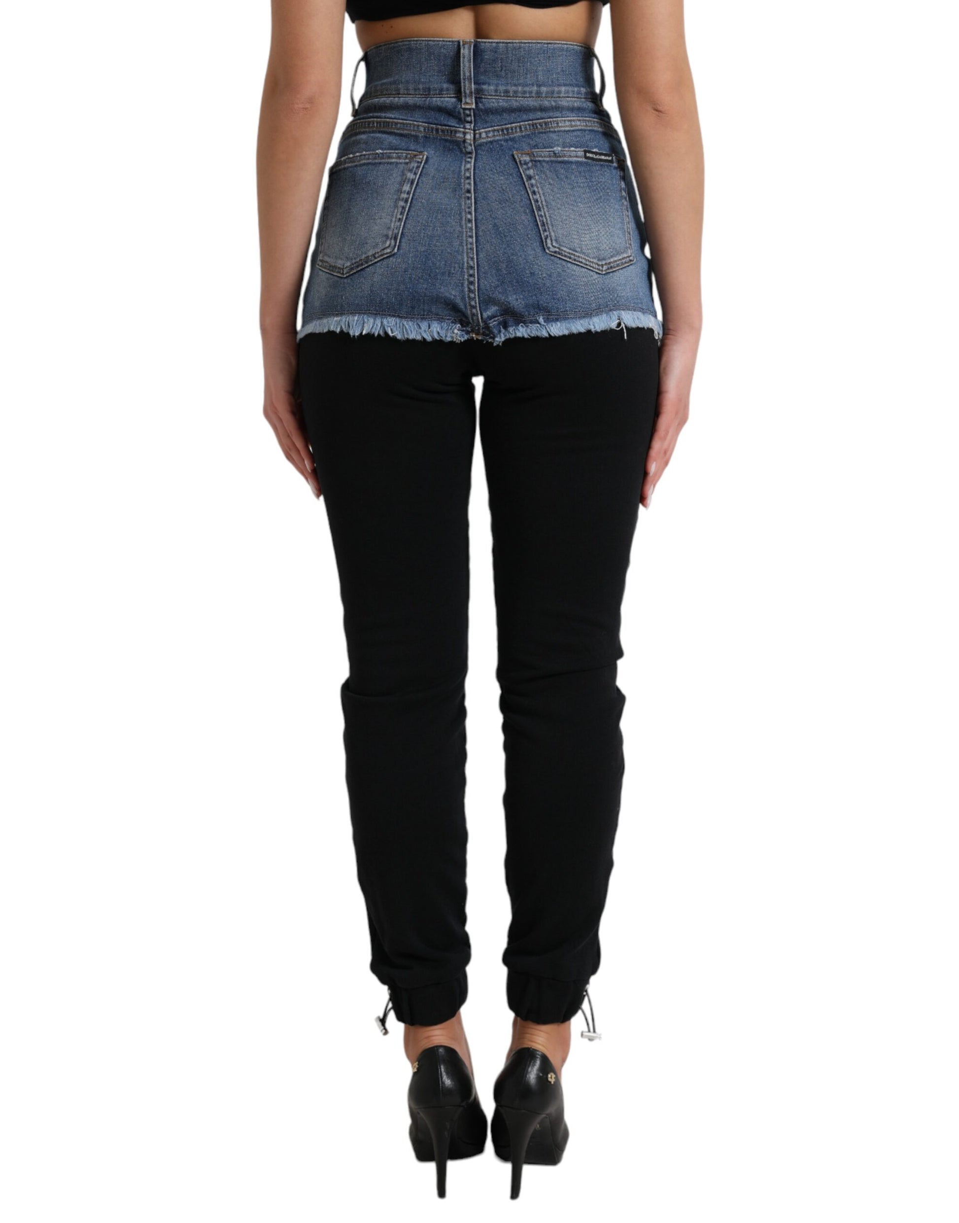 Chique skinny broek met hoge taille en denim shorts