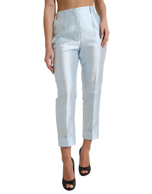 Chique hemelsblauwe cropped broek met hoge taille