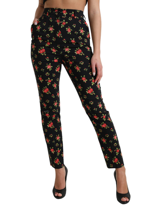 Elegante, taps toelopende broek met hoge taille en bloemenprint