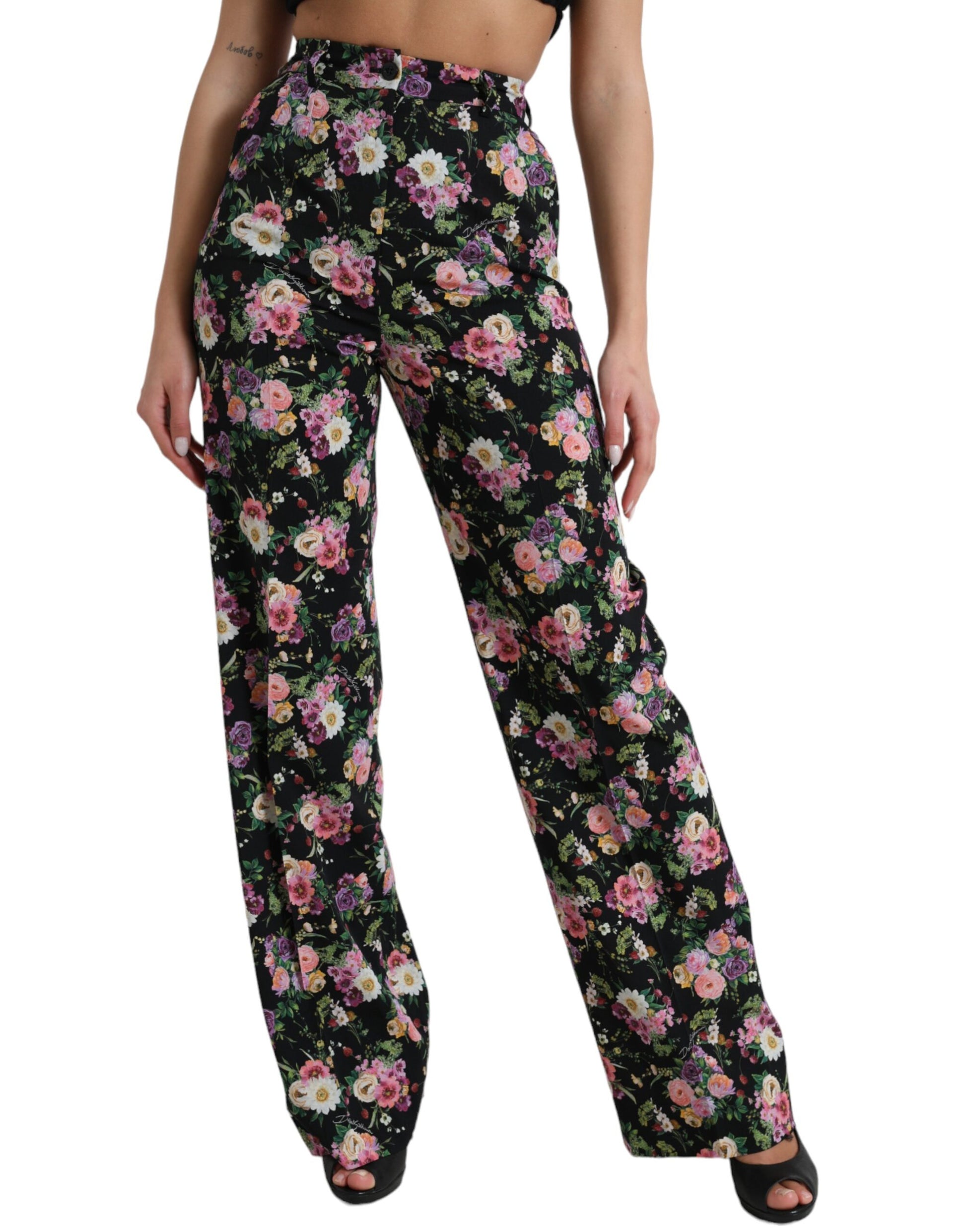 Bloemen hoge taille wijde broek