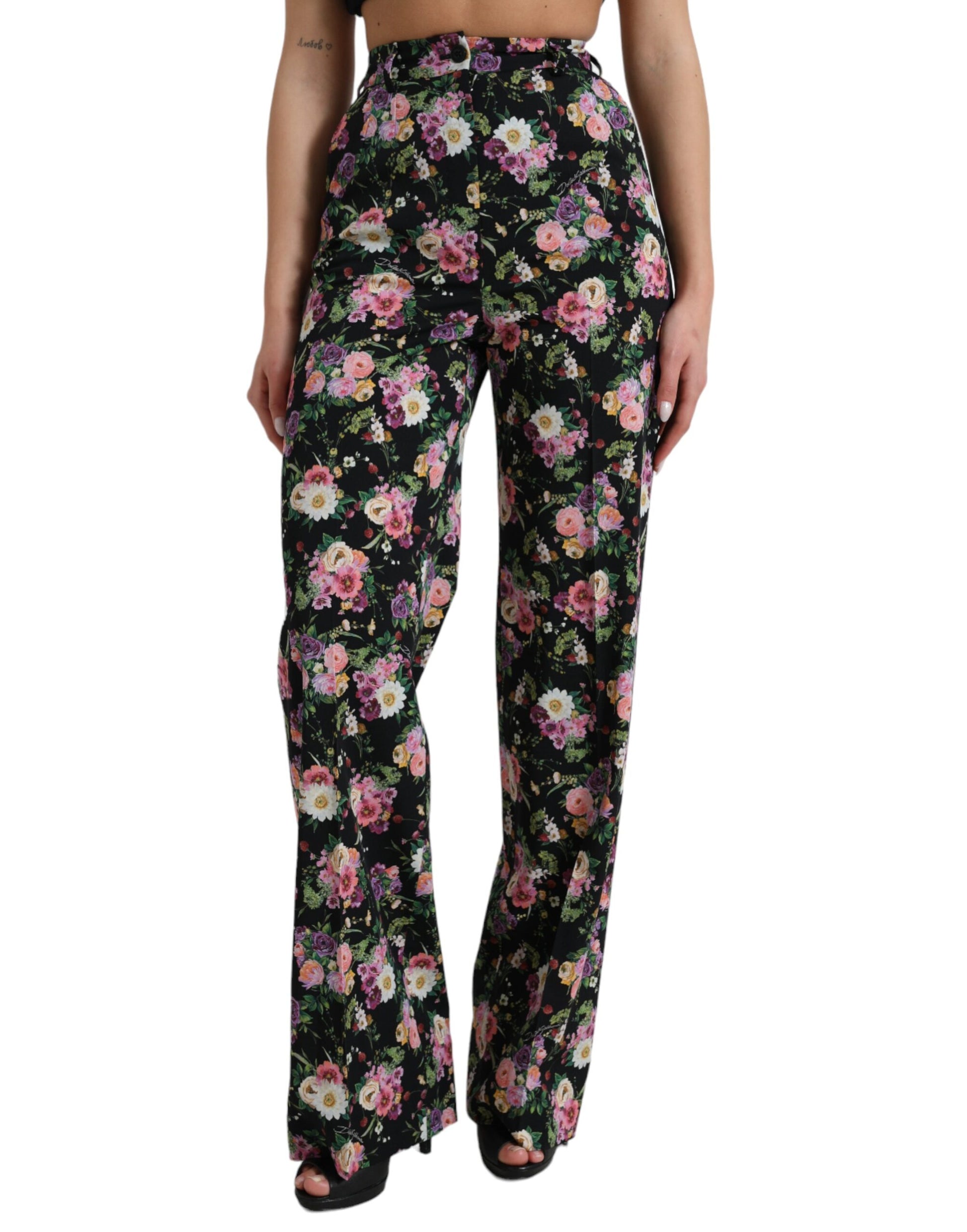 Bloemen hoge taille wijde broek