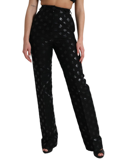 Chique hoge taille rechte broek met logoprint