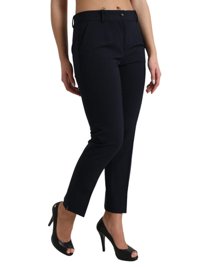 Elegante taps toelopende broek met middelhoge taille in blauw