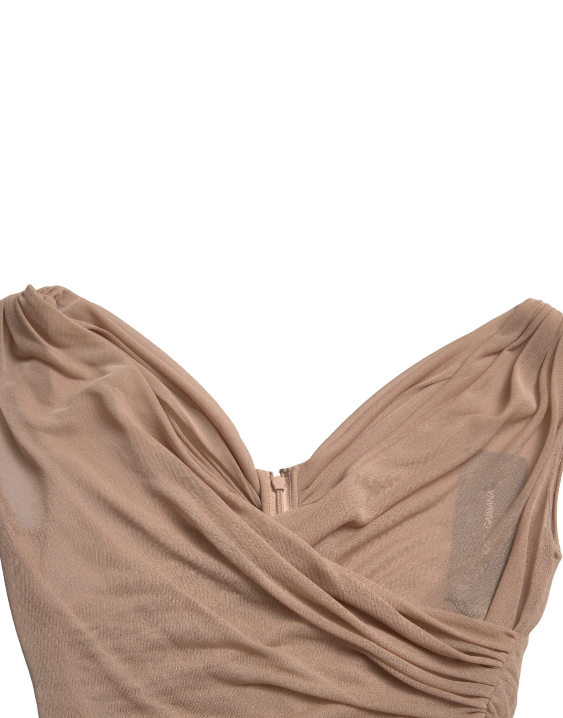 Elegante beige V-hals mouwloze doorschijnende tanktop