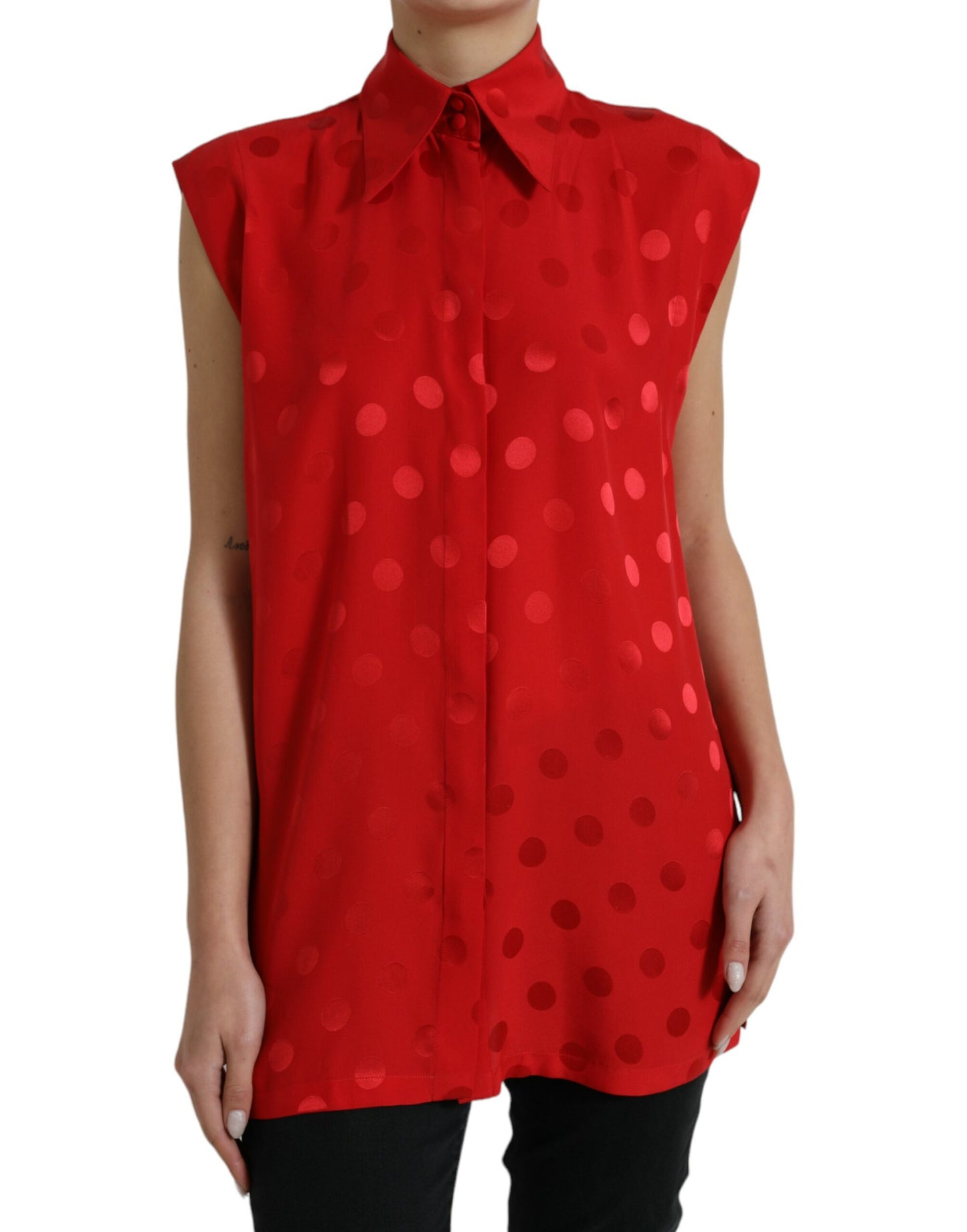 Elegant Polka Dot Sleeveless Silk Blouse