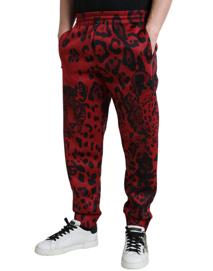 Elegante luipaardprintjoggingbroek in rood en zwart