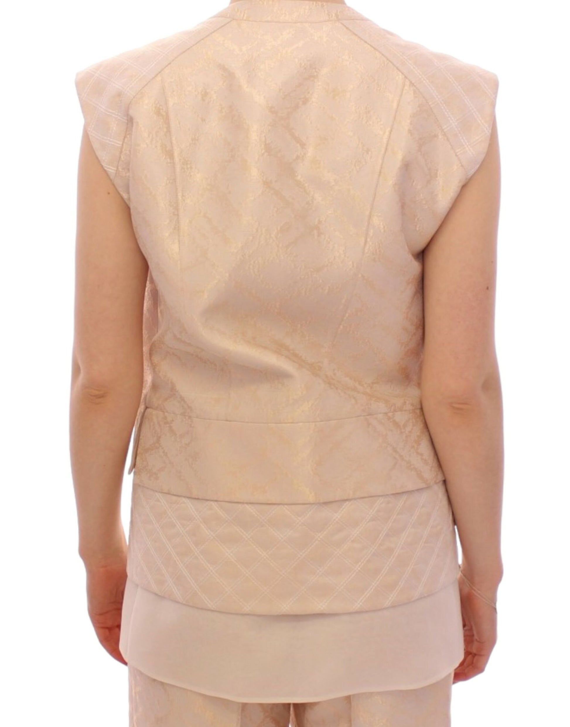 Prachtige beige brokaat mouwloze jas vest