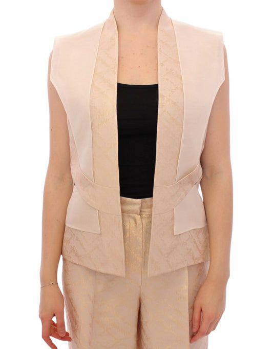 Exclusief beige brokaat mouwloos vest