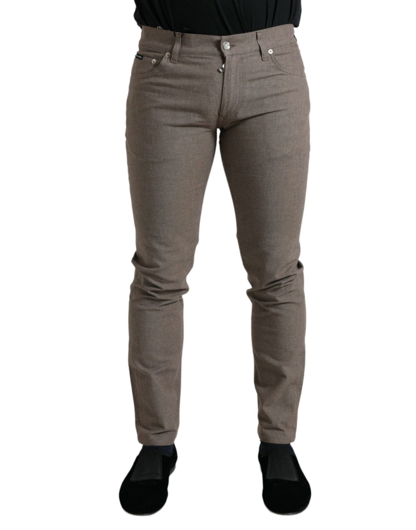 Elegante bruine katoenen stretch skinny broek