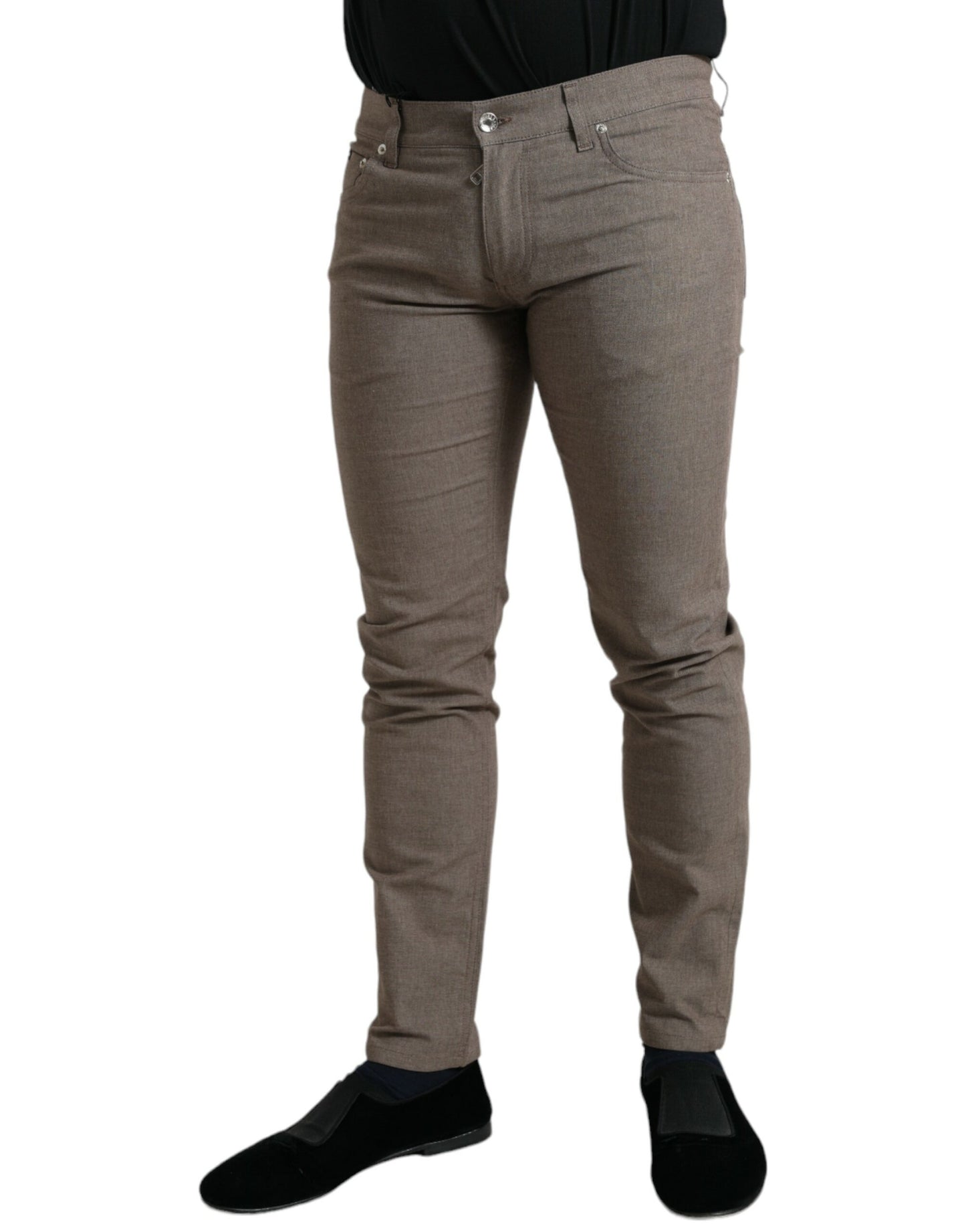 Elegante bruine katoenen stretch skinny broek