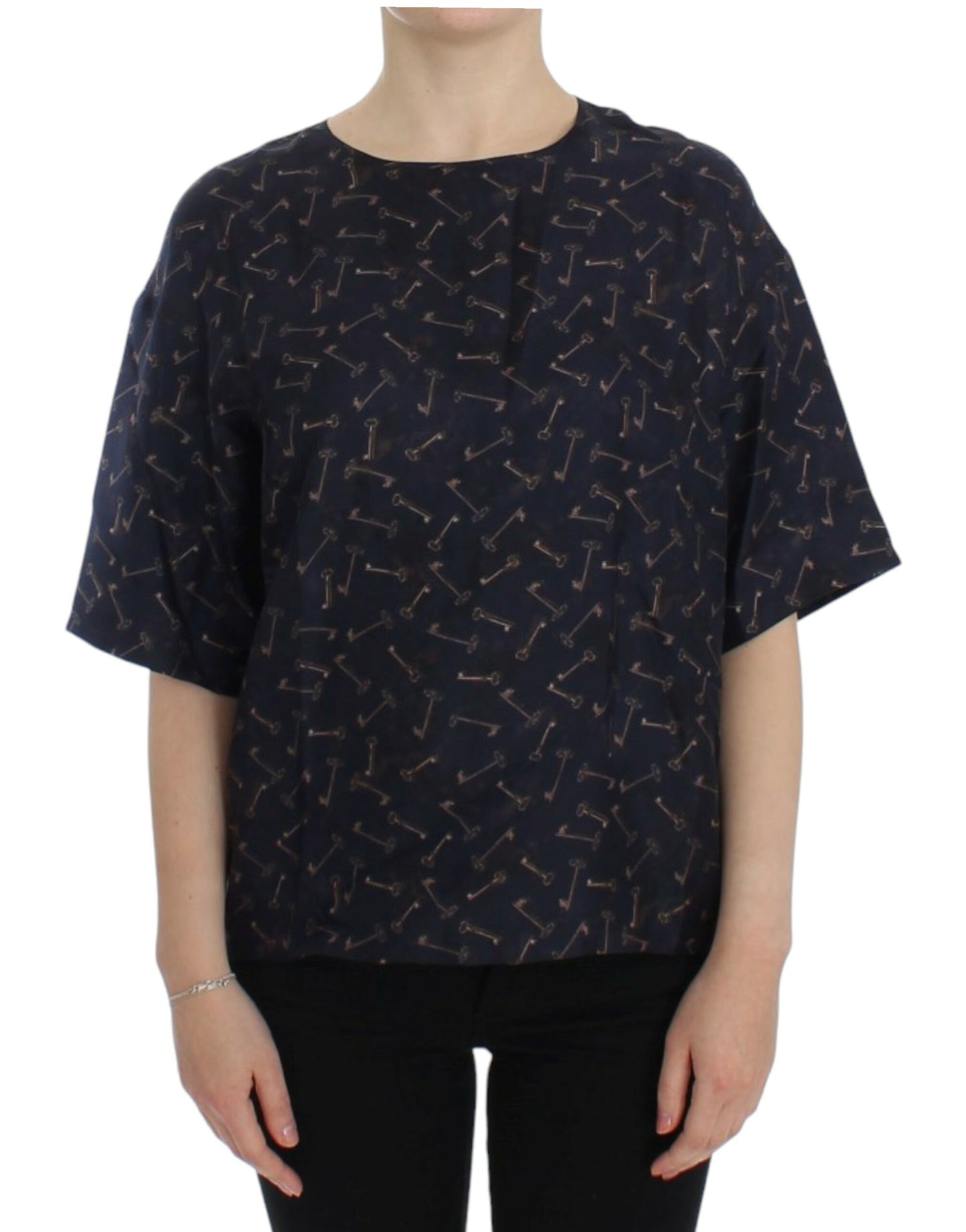 Enchanted Sicily zijden blouse met gouden sleutelsprint