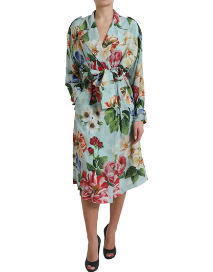 Elegante zijden trenchcoat met bloemenmotief