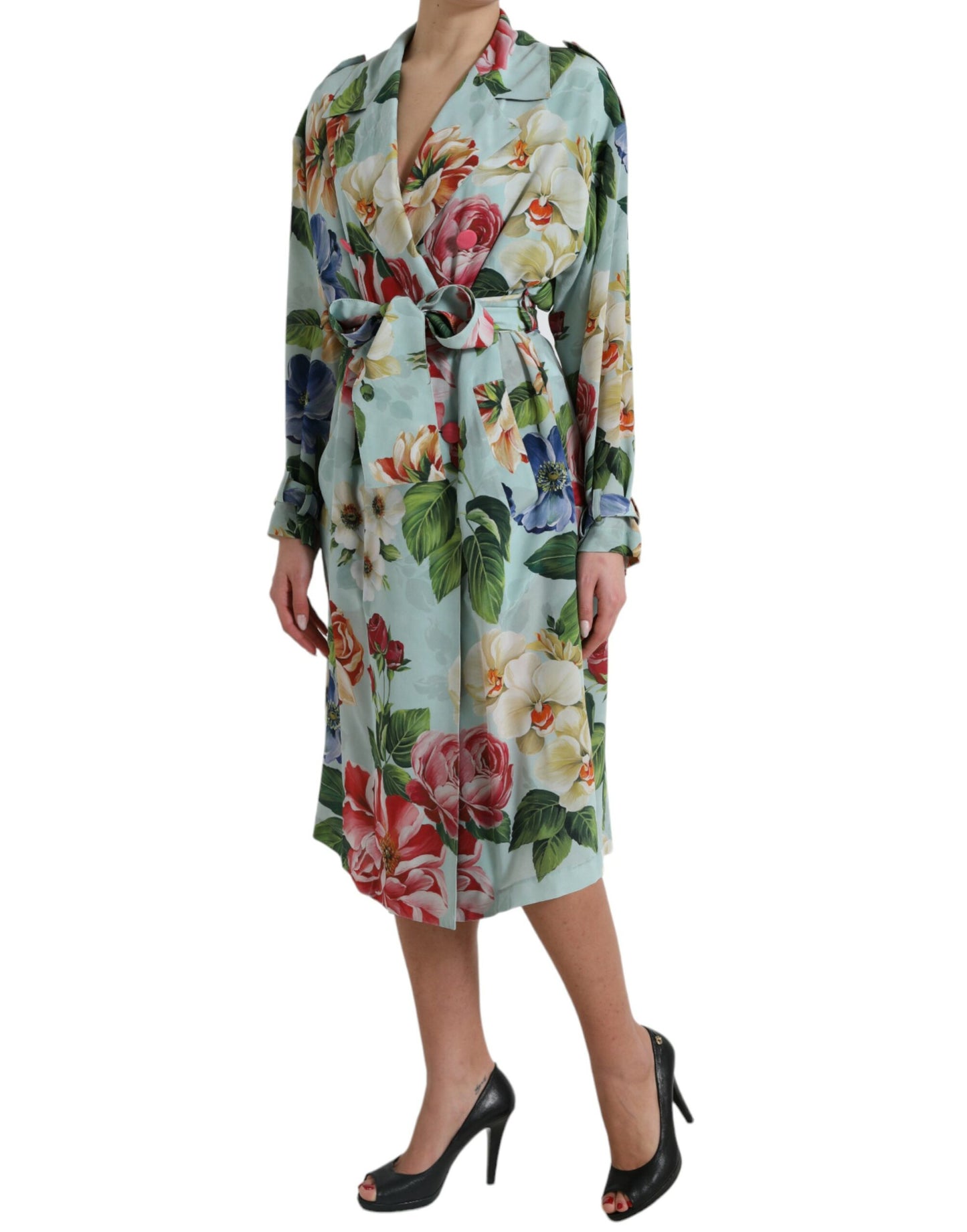 Elegante zijden trenchcoat met bloemenmotief