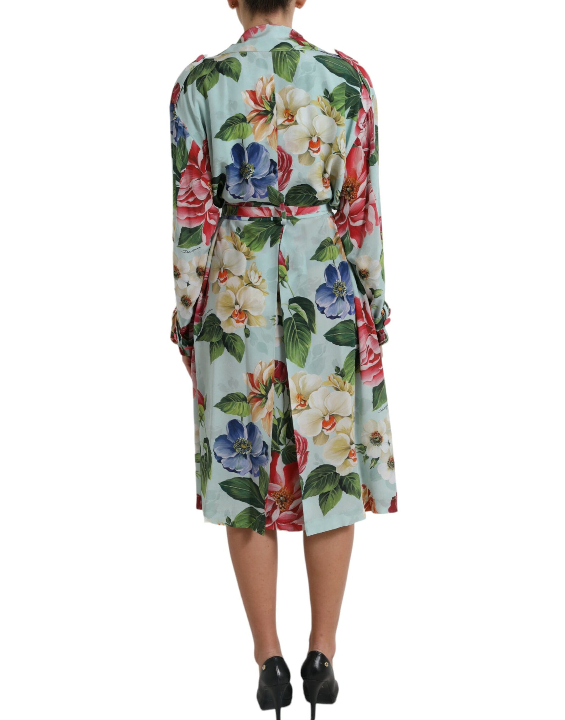 Elegante zijden trenchcoat met bloemenmotief