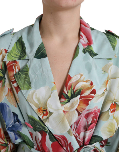 Elegante zijden trenchcoat met bloemenmotief