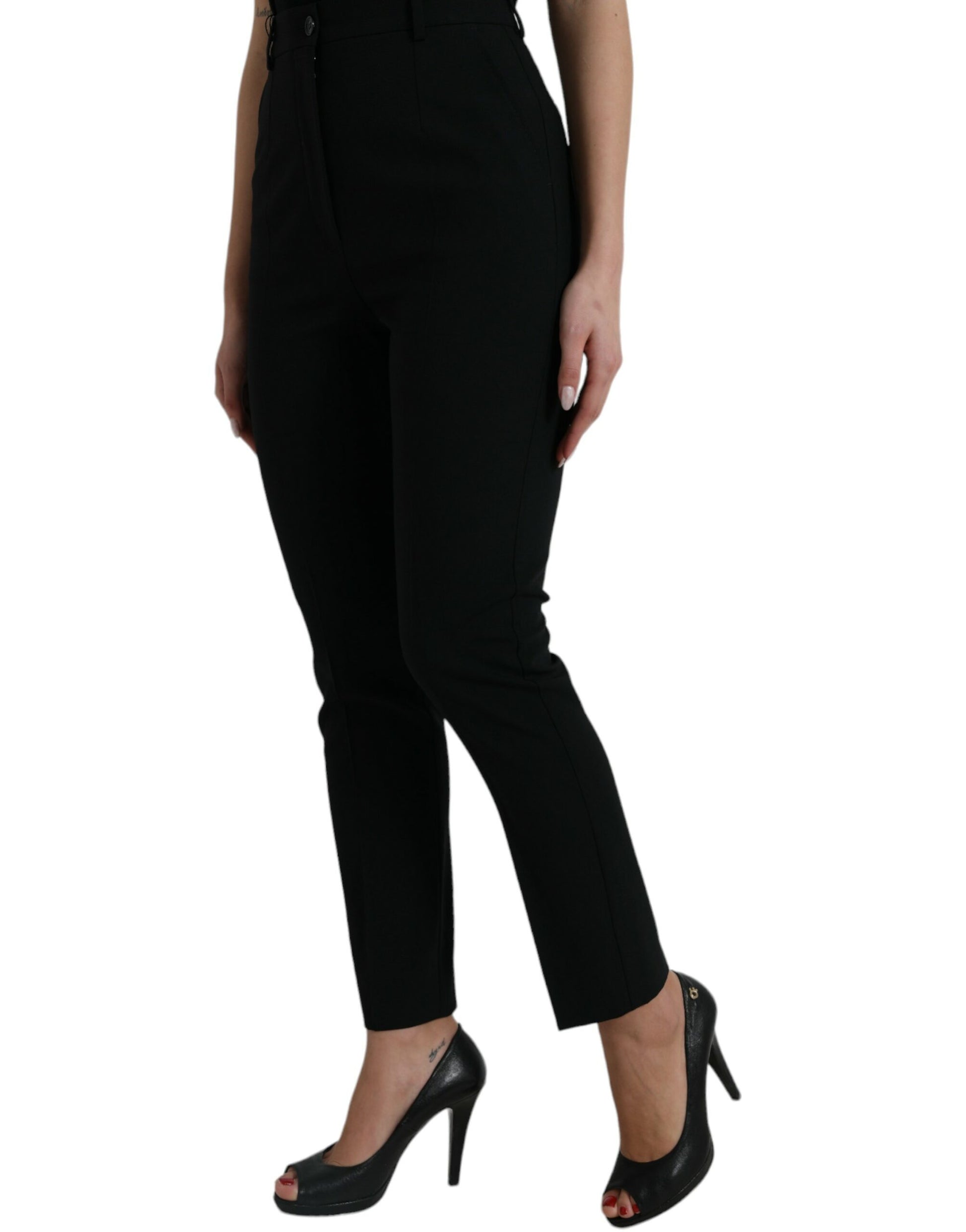 Elegante taps toelopende wollen broek met hoge taille