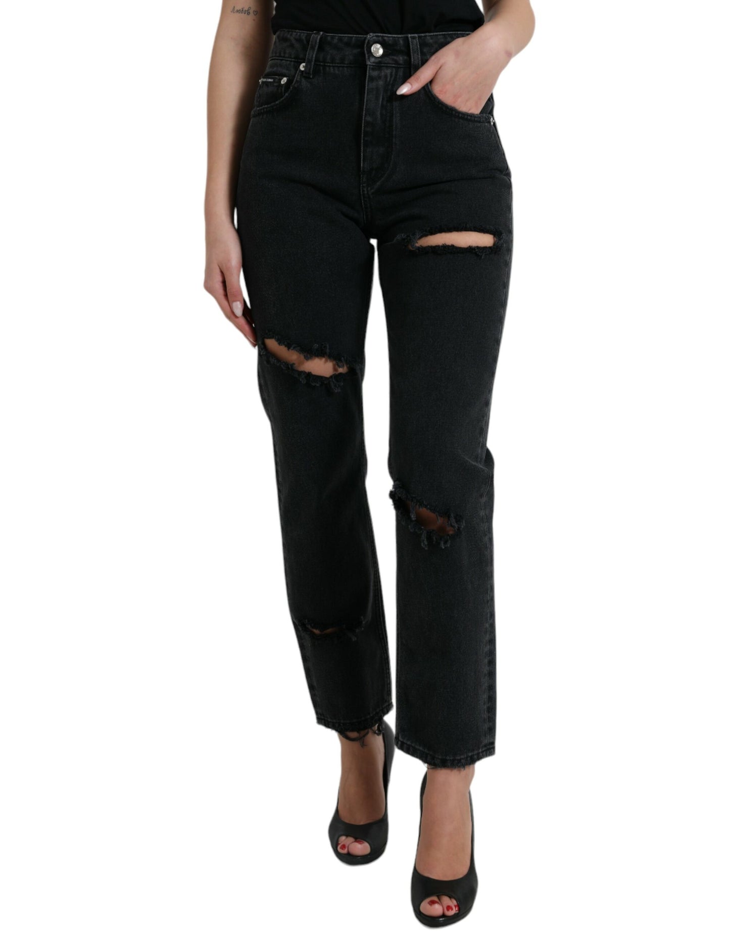 Elegante zwarte stretchjeans met hoge taille