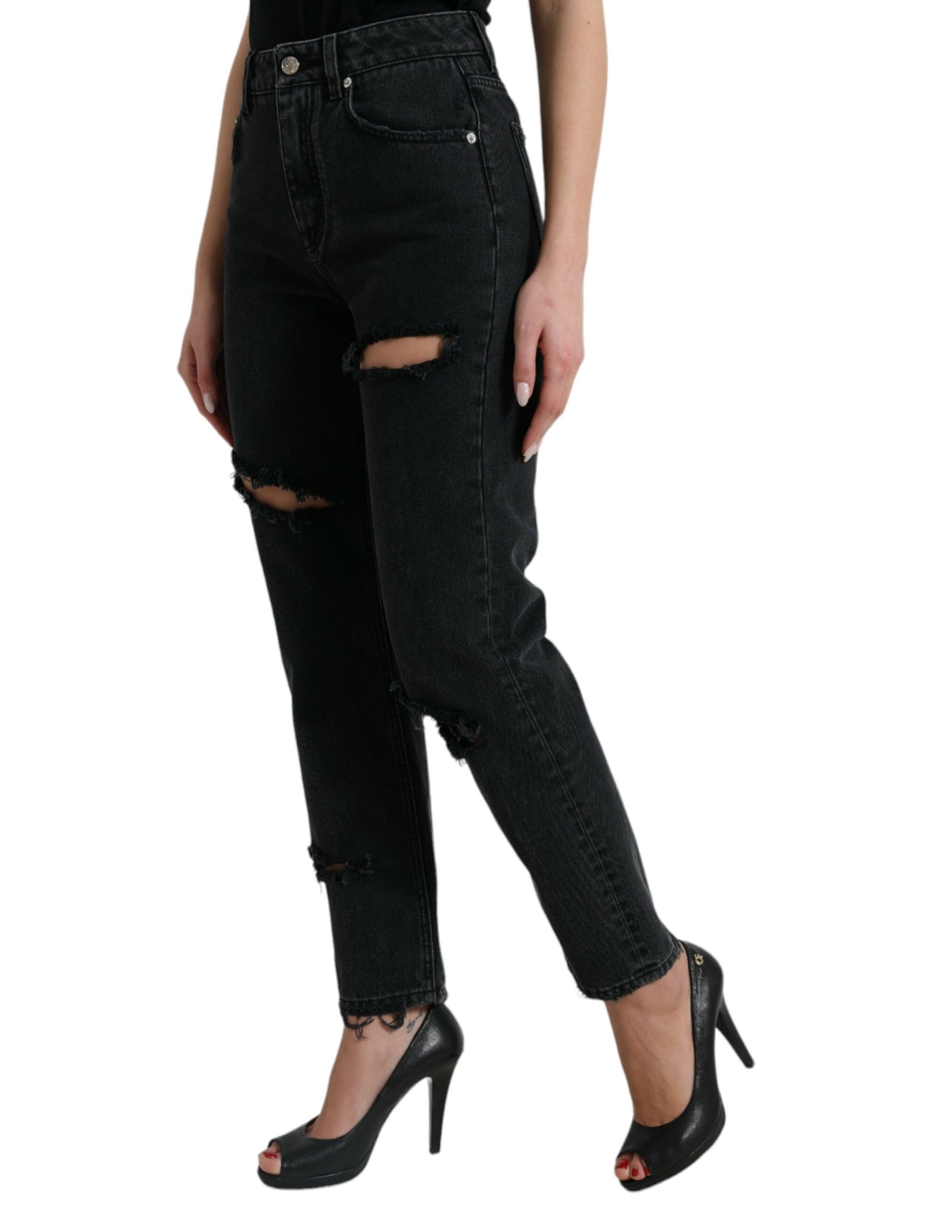 Elegante zwarte stretchjeans met hoge taille