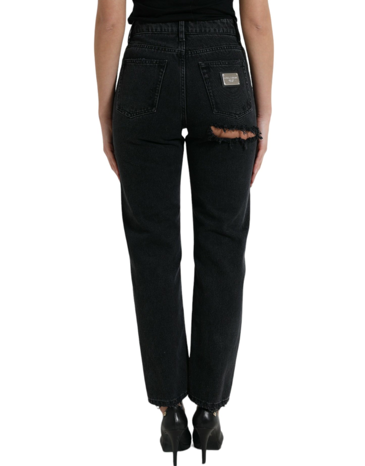 Elegante zwarte stretchjeans met hoge taille