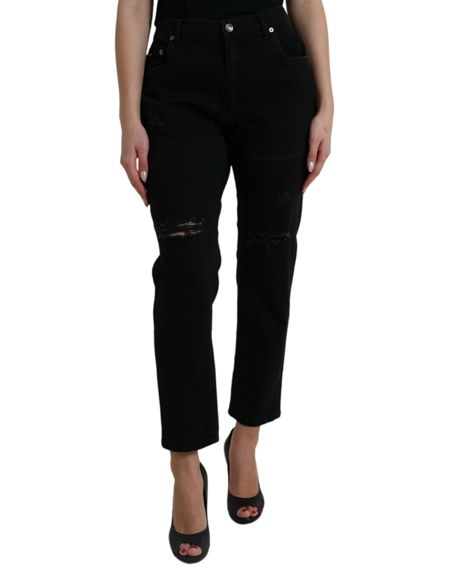 Elegante zwarte stretchjeans met hoge taille