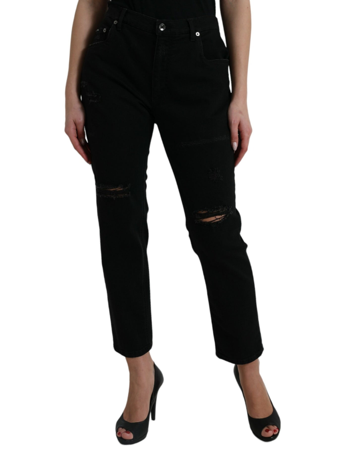 Elegante zwarte stretchjeans met hoge taille