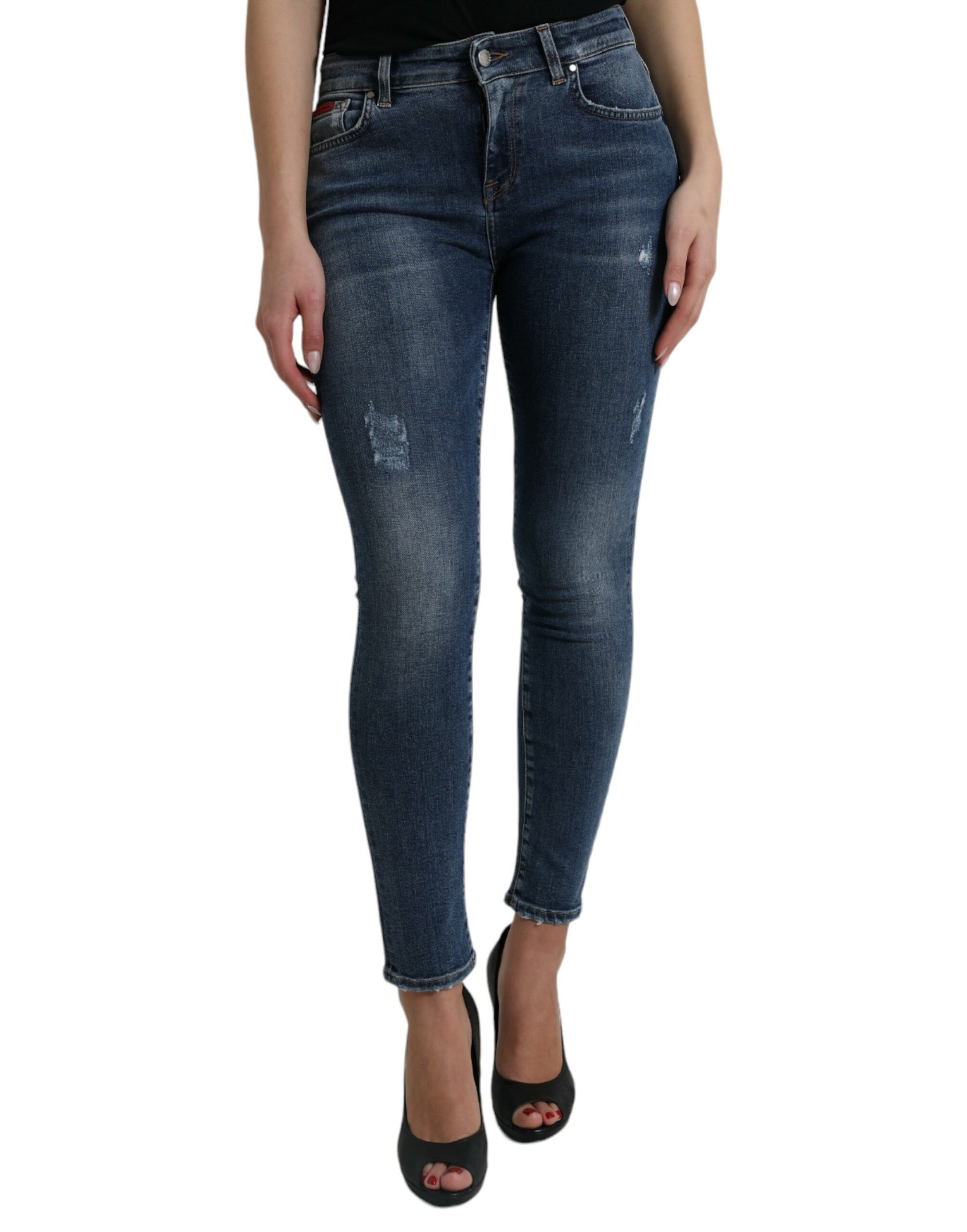 Elegante Mid Waist Stretch Jeans in Blauw