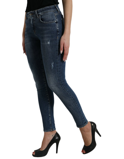 Elegante Mid Waist Stretch Jeans in Blauw