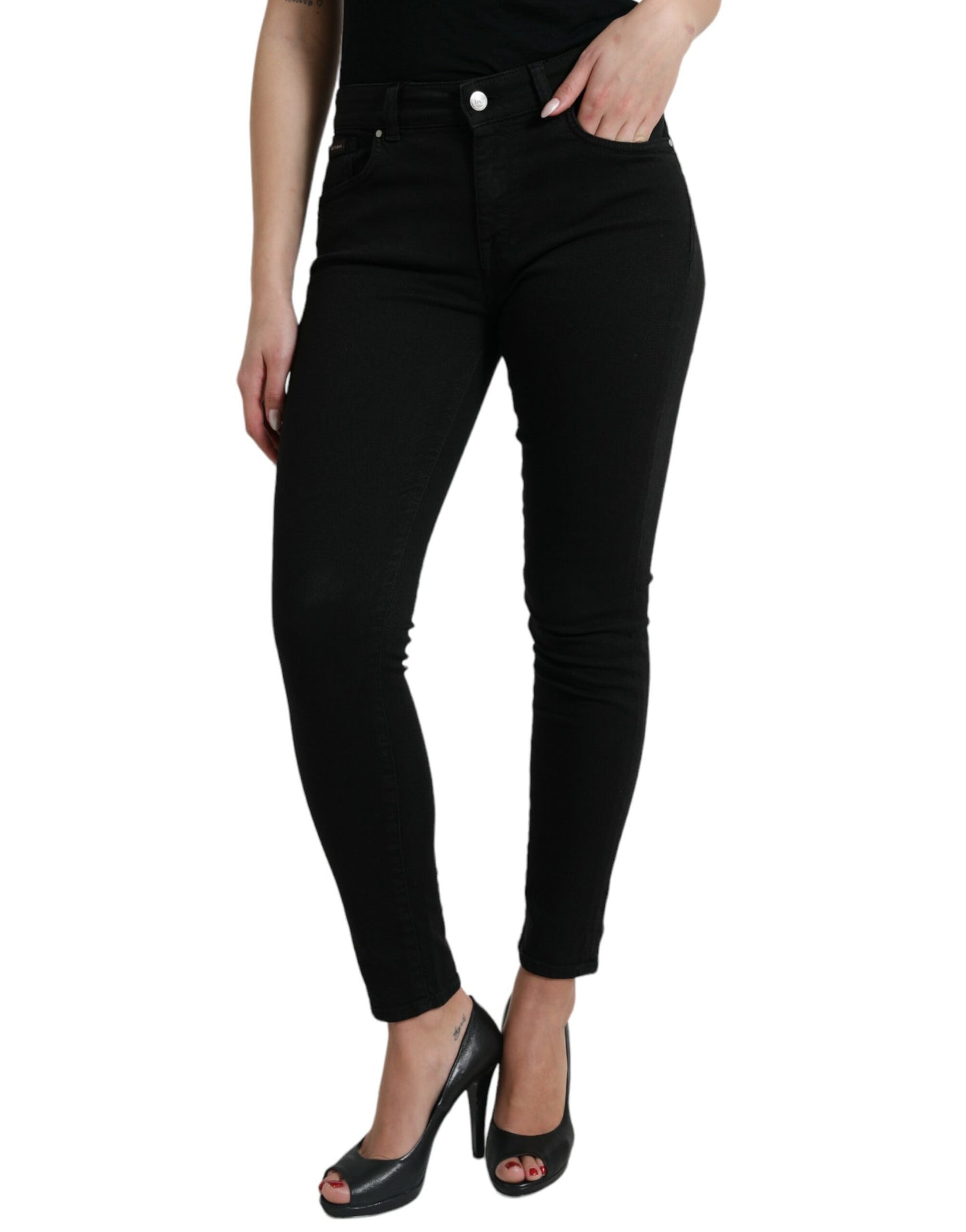 Chique zwarte stretchjeans met middelhoge taille