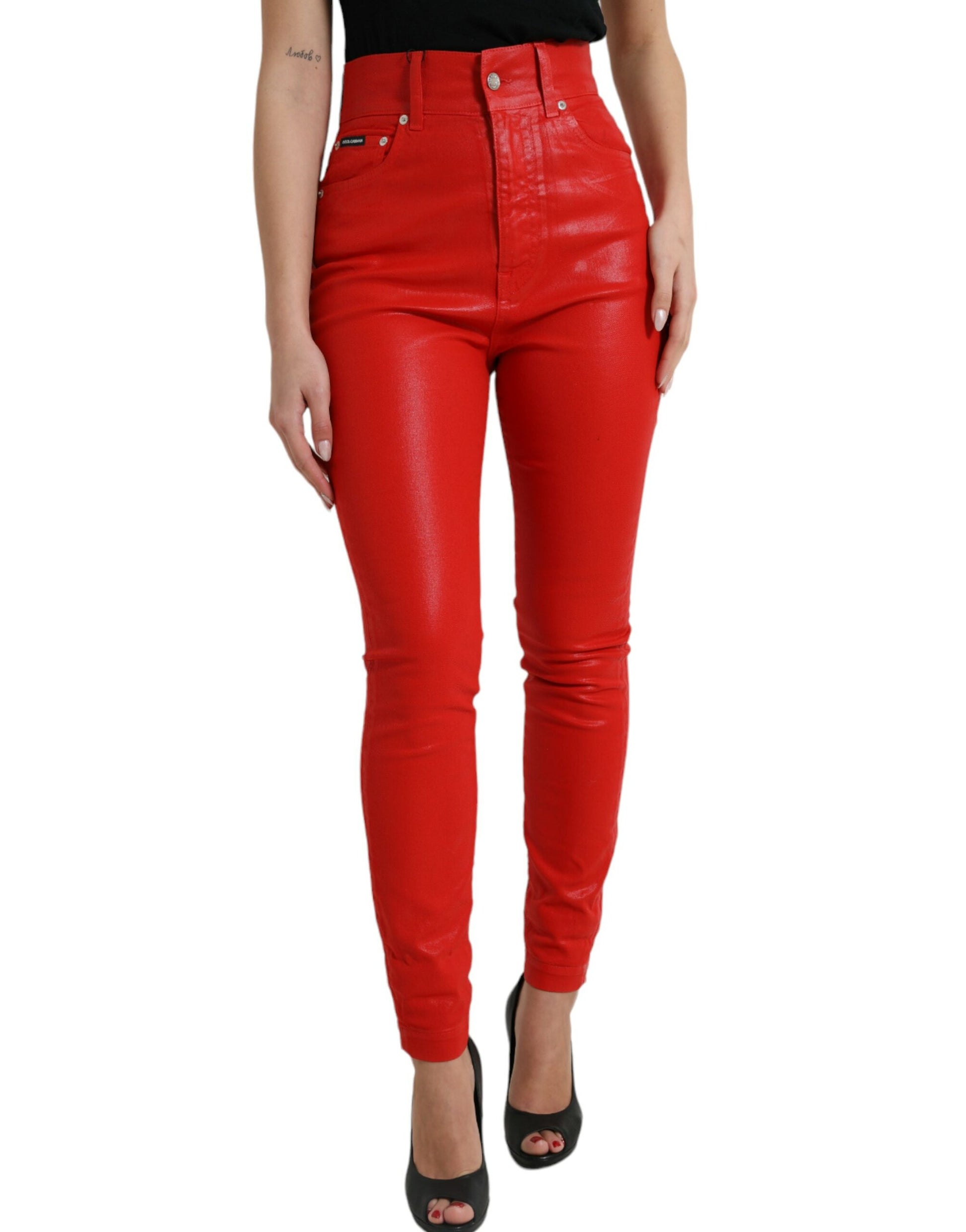 Elegante stretch denim met hoge taille in rood