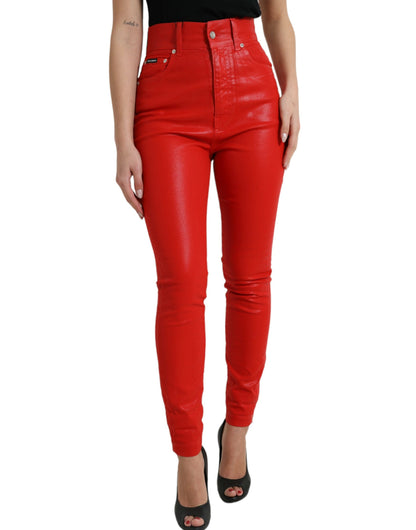 Elegante stretch denim met hoge taille in rood