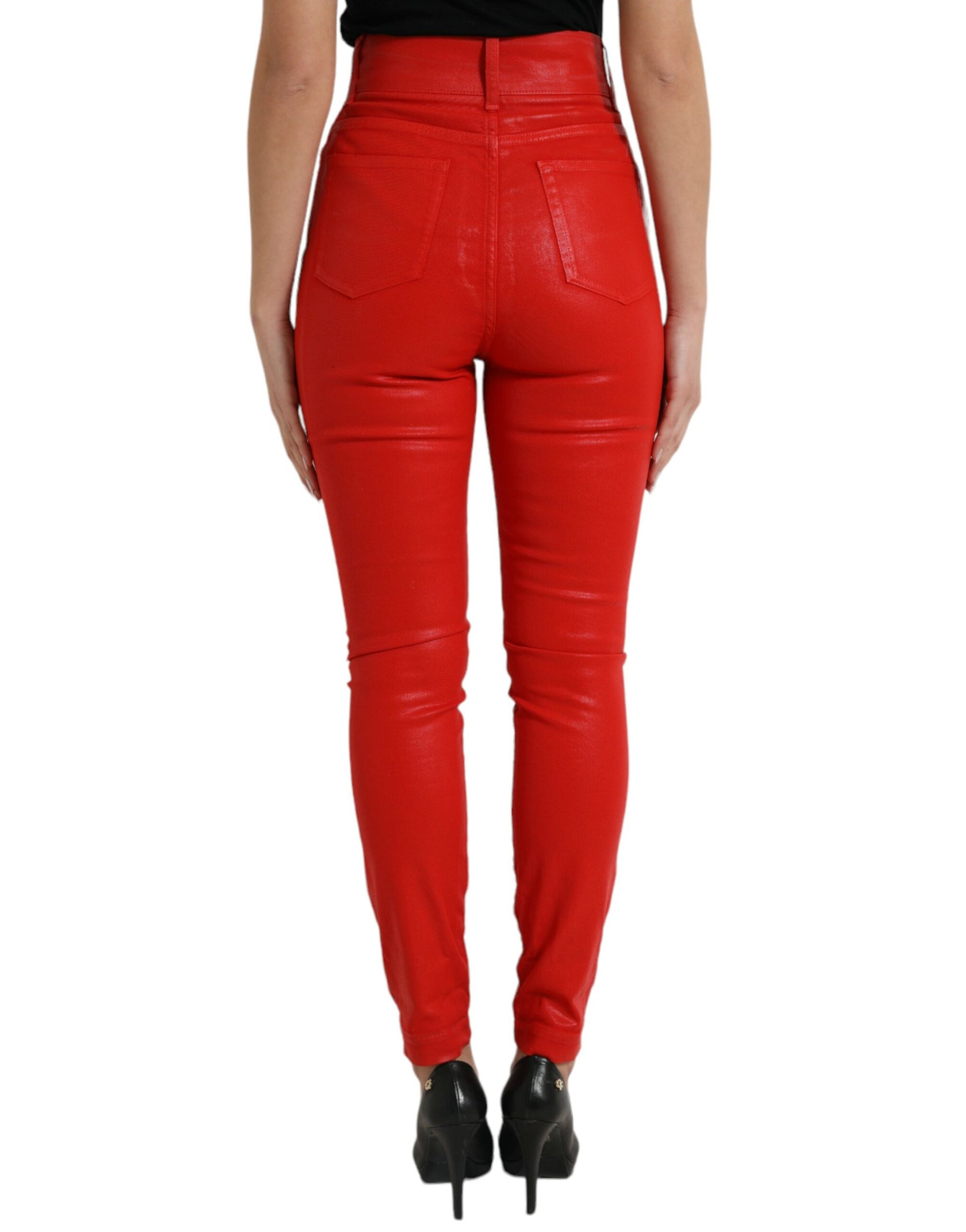 Elegante stretch denim met hoge taille in rood