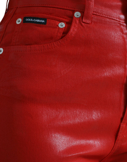 Elegante stretch denim met hoge taille in rood