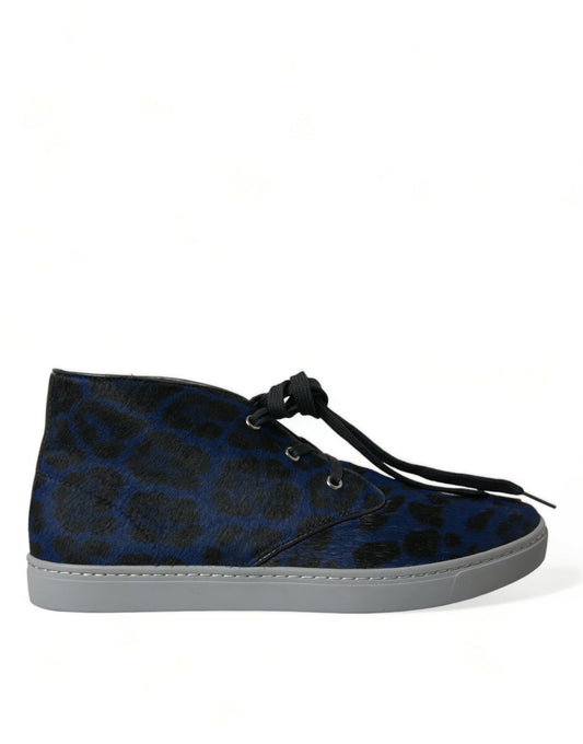 Chique blauwe luipaardprint mid-top sneakers