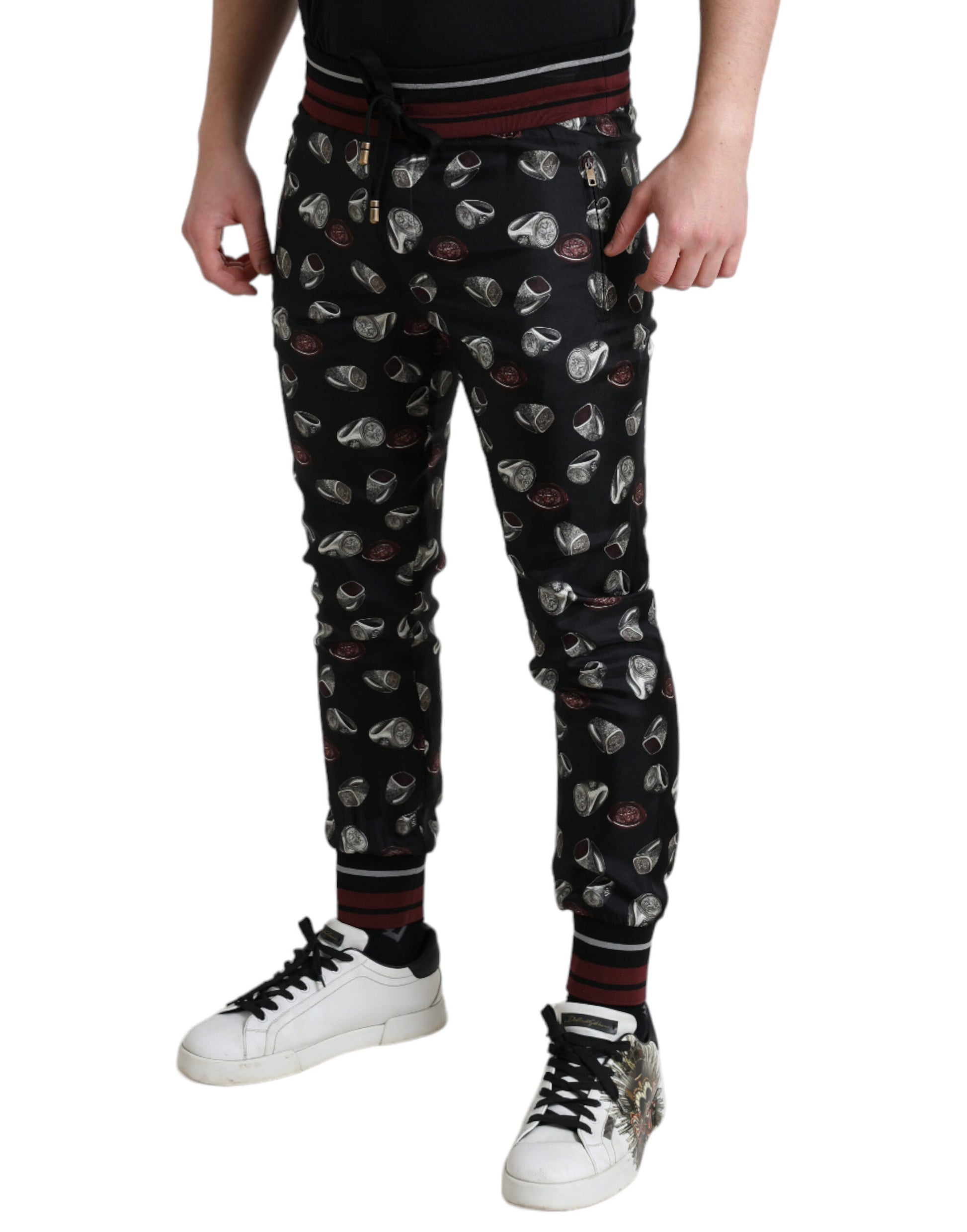 Elegante zijden joggingbroek met ringprint