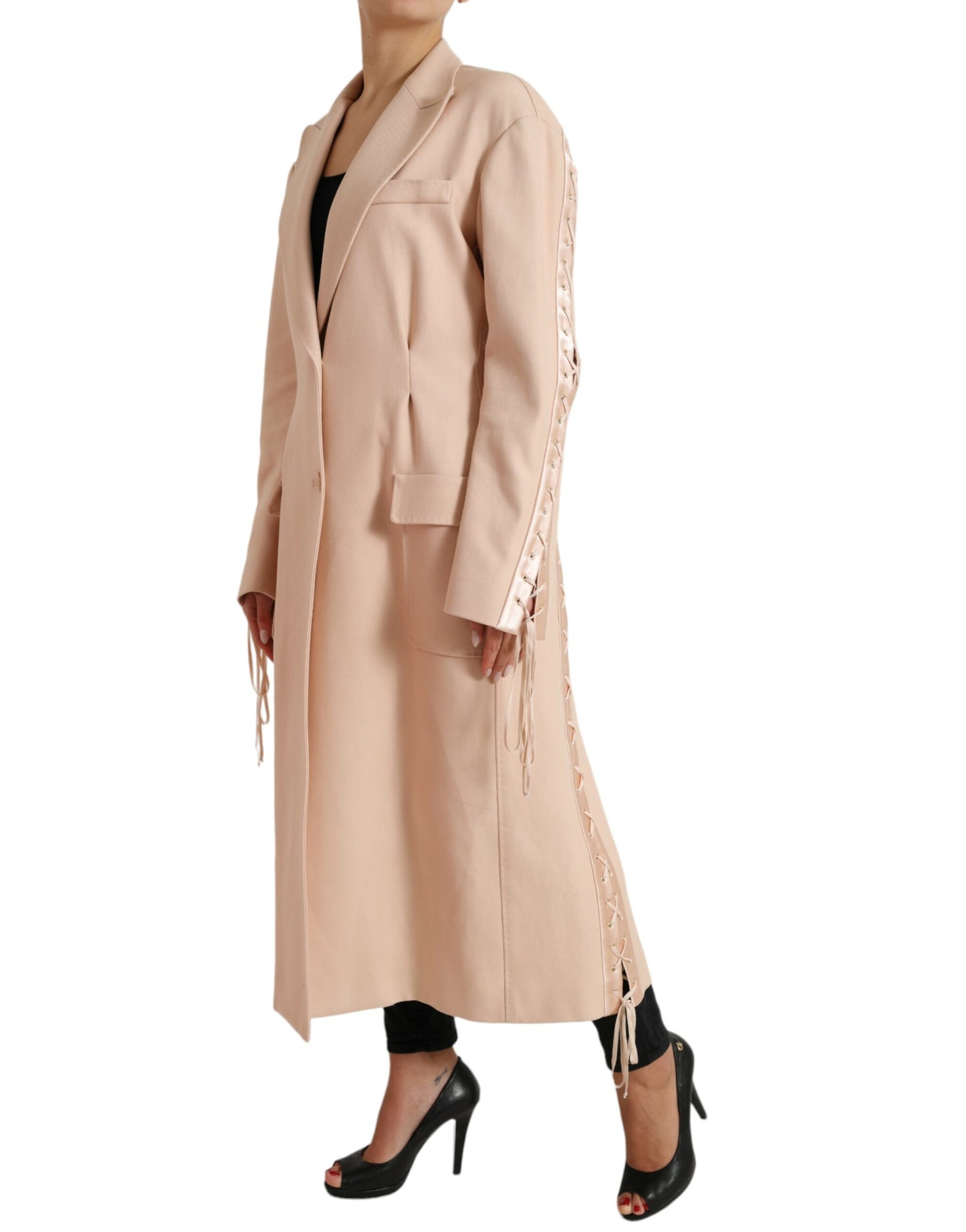 Elegante beige enkelrijs trenchcoat