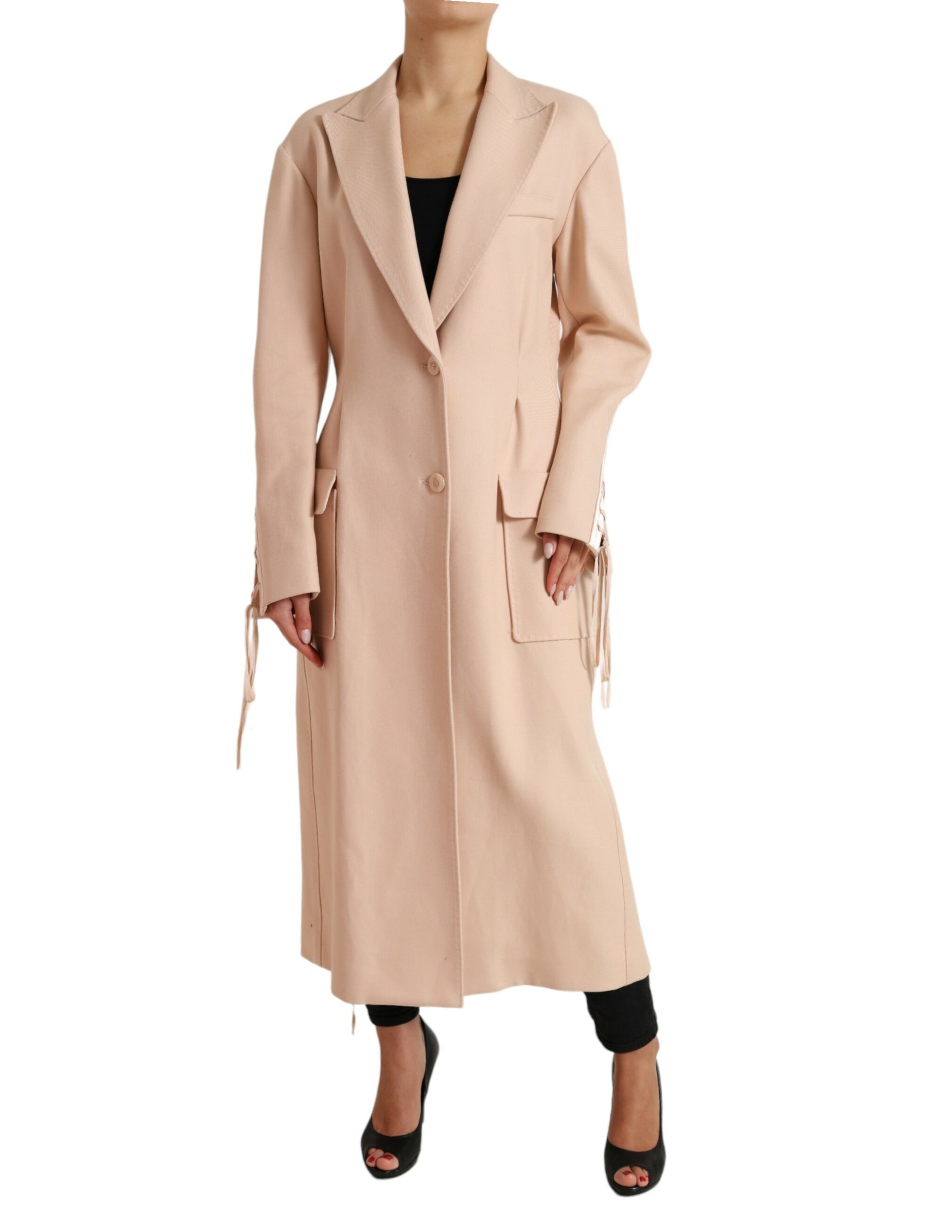 Elegante beige enkelrijs trenchcoat