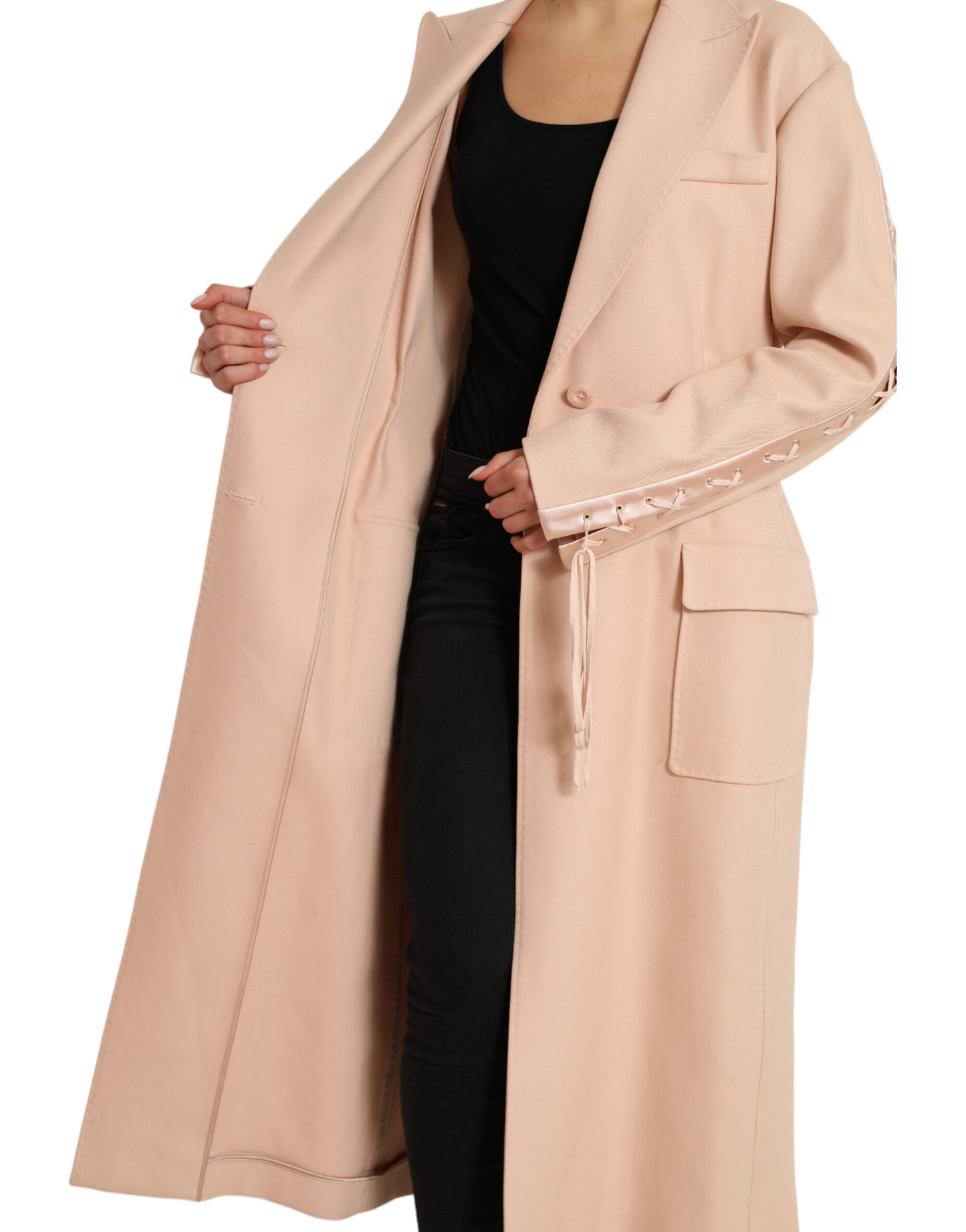 Elegante beige enkelrijs trenchcoat