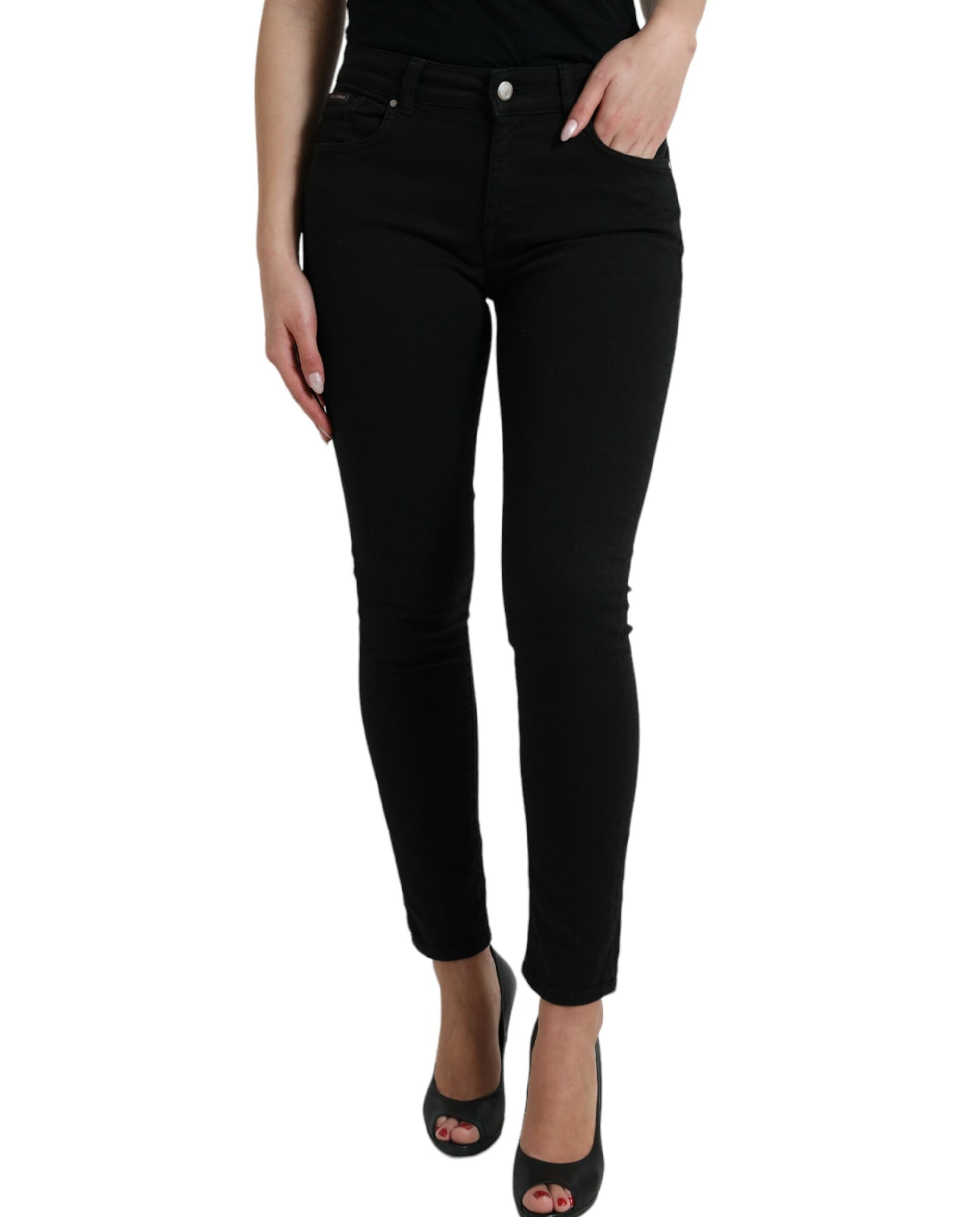 Elegante zwarte stretchjeans met middelhoge taille