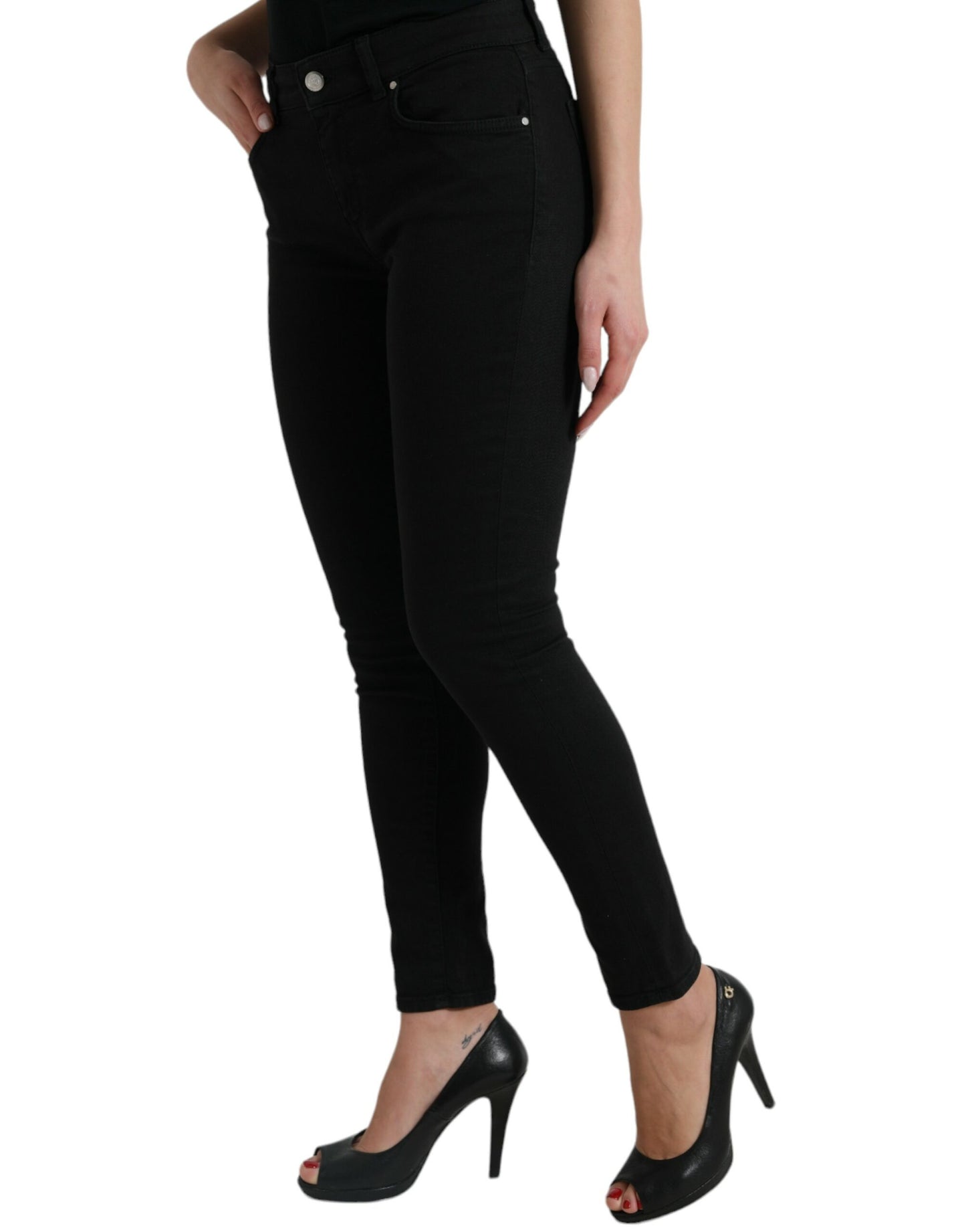 Elegante zwarte stretchjeans met middelhoge taille