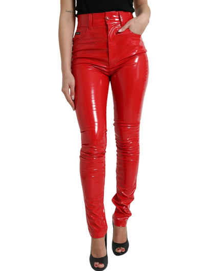 Rode skinny broek met hoge taille - Strak en chique