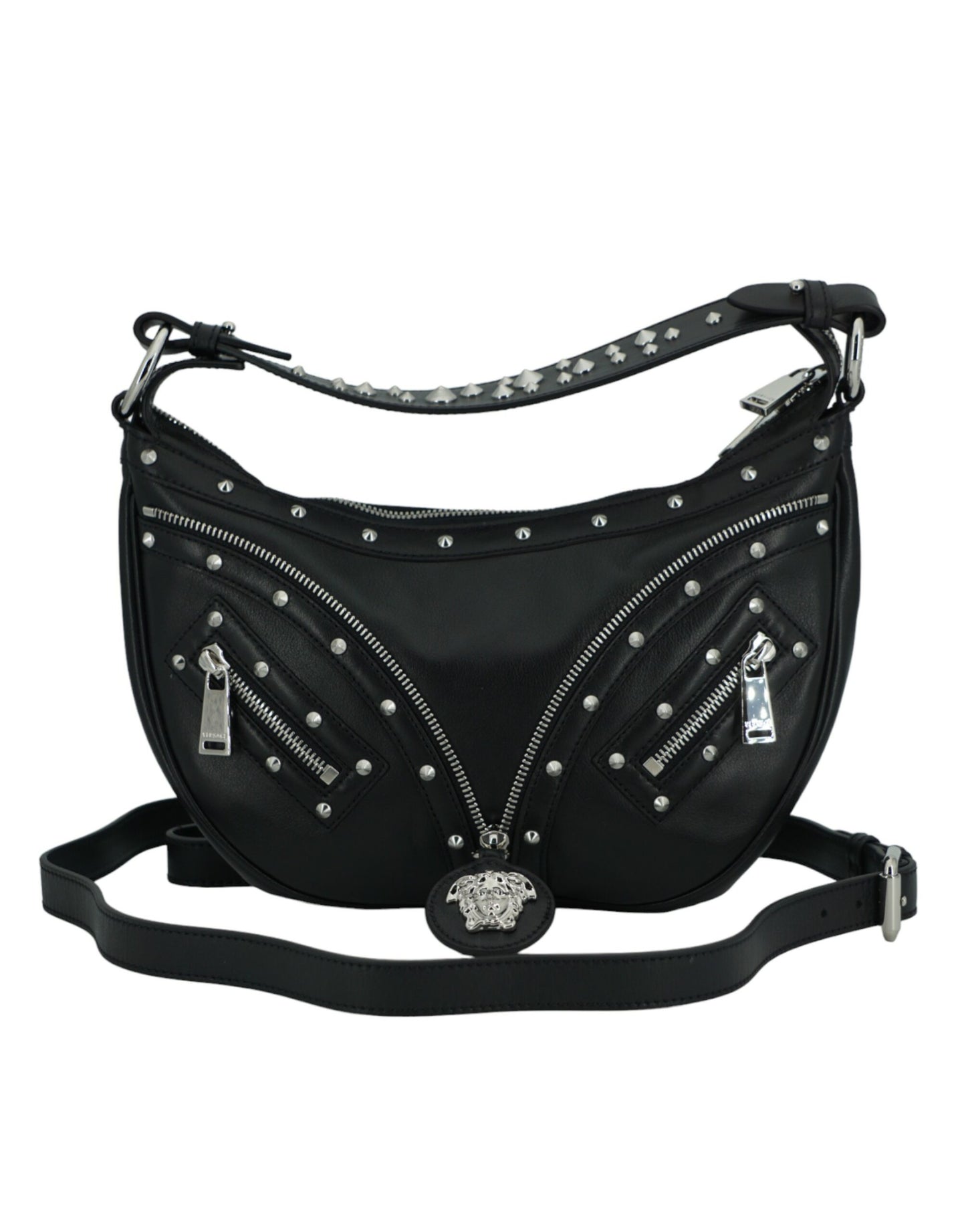 Elegante zwarte leren hobo-schoudertas