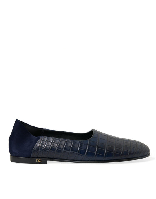 Elegante blauwe krokodillenleren loafers