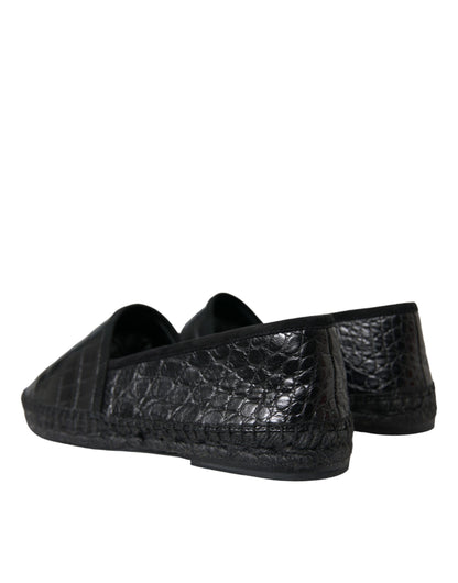 Exotic Black Leather Espadrilles