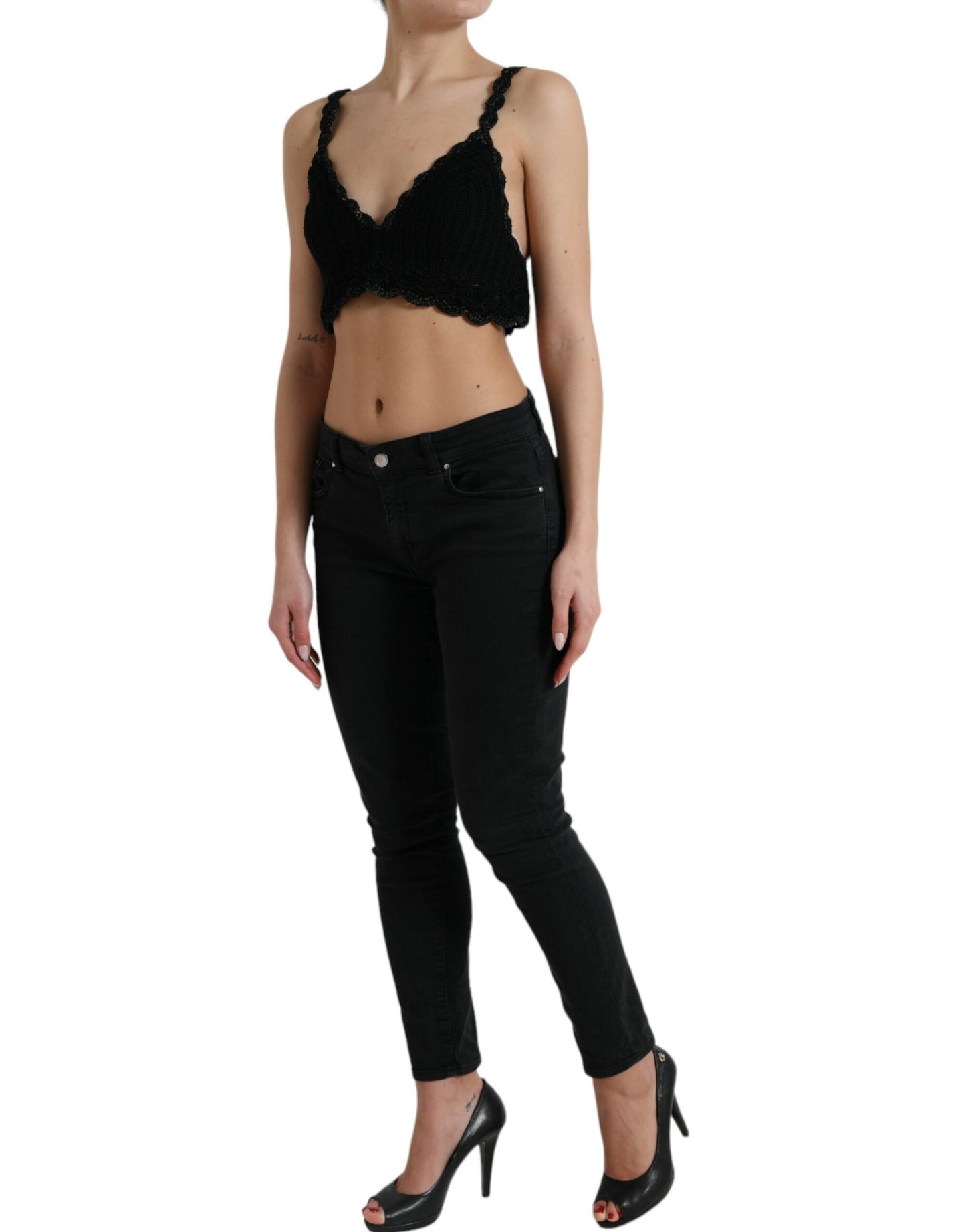 Elegante zwarte gehaakte corset top