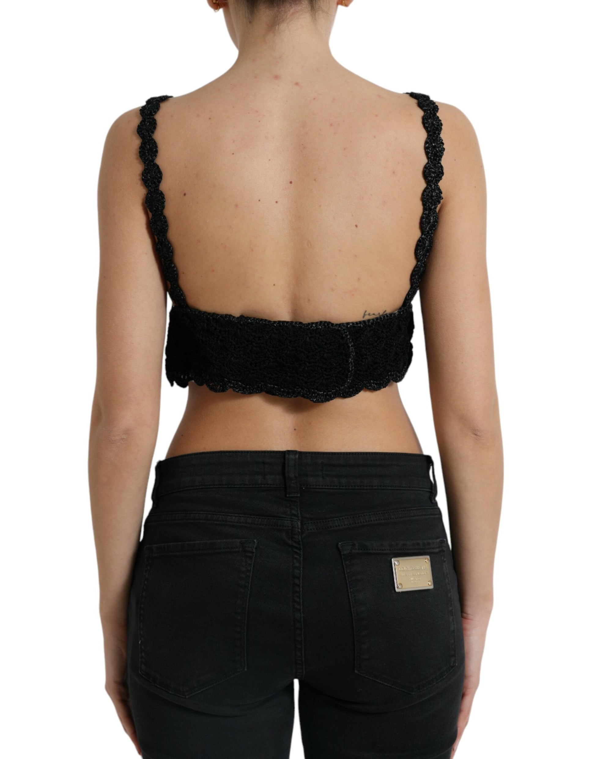 Elegante zwarte gehaakte corset top