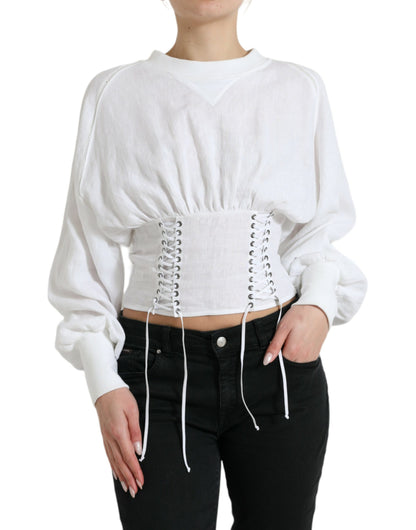 Elegante witte kanten korset cropped top