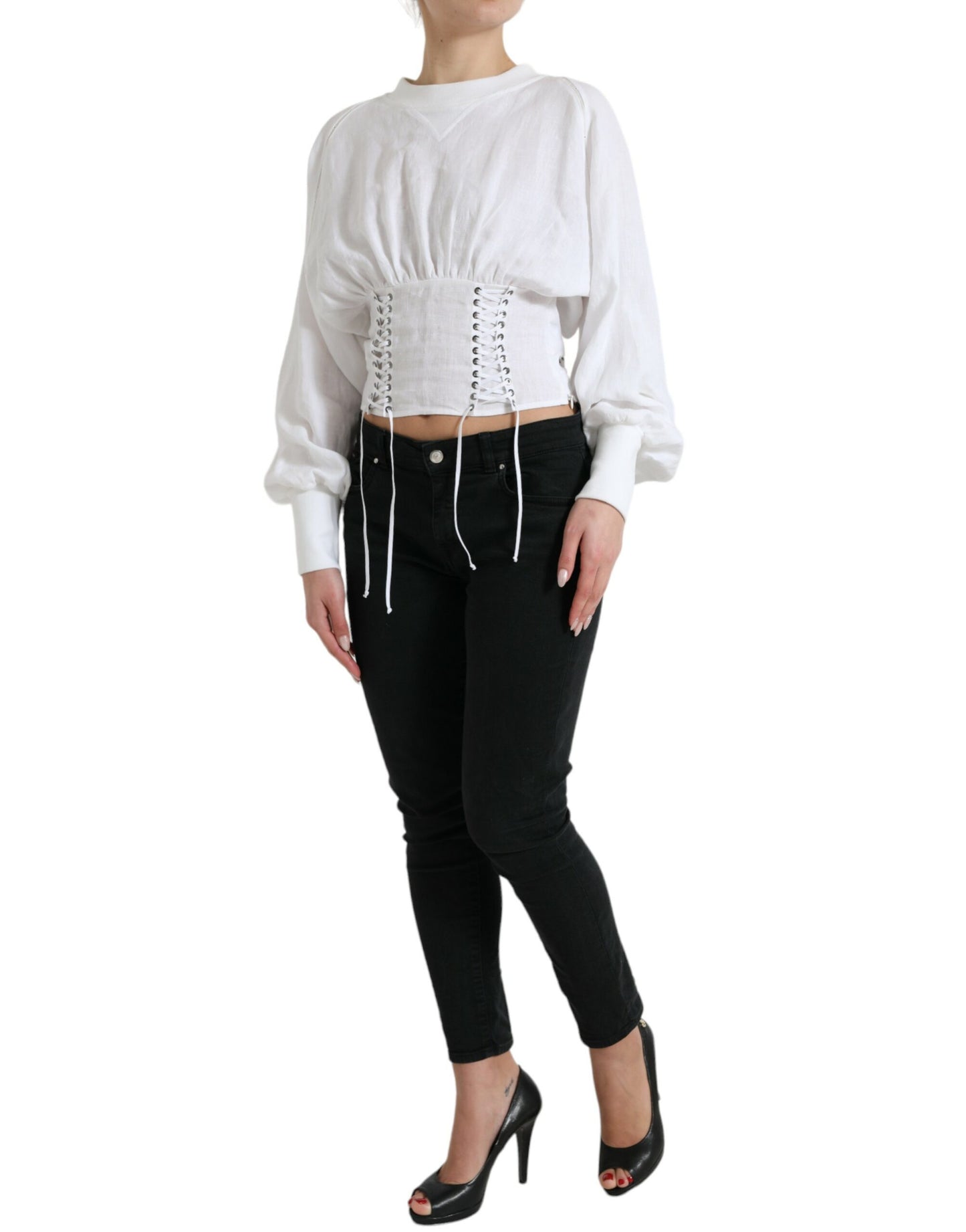 Elegante witte kanten korset cropped top