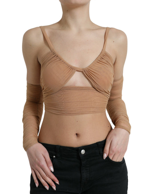 Elegante bruine cropped top met lange mouwen