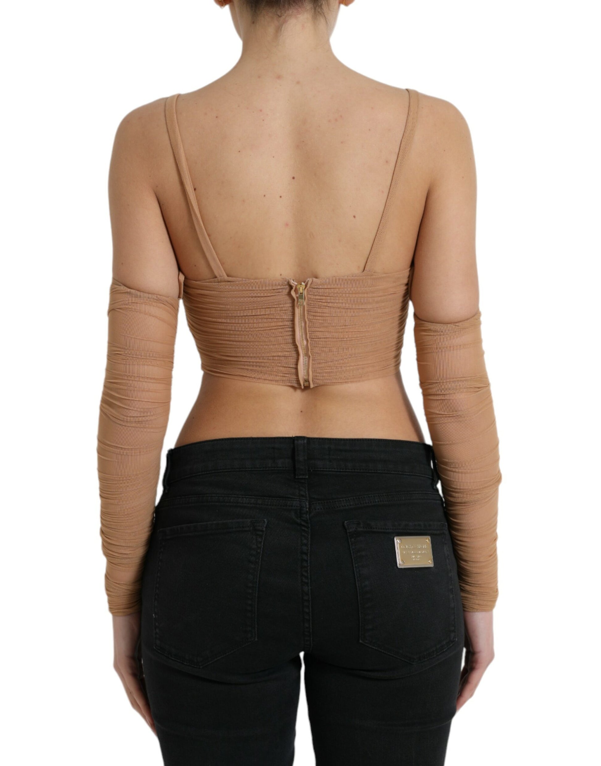 Elegante bruine cropped top met lange mouwen