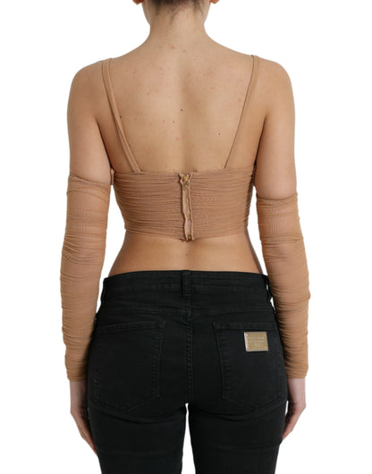 Elegante bruine cropped top met lange mouwen